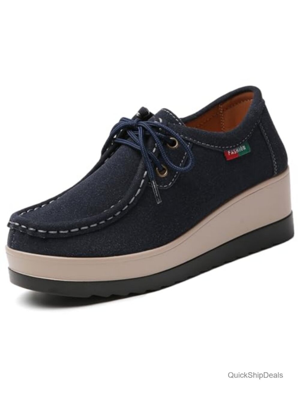 Women's Suede Platform Wedge Loafers with Arch Support Comfortable Lace Up